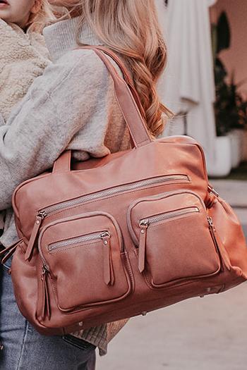 Tan leather nappy online bag