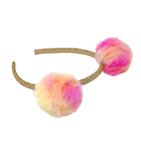 Twin Fluffy Pom Pom Headband - Pink Poppy