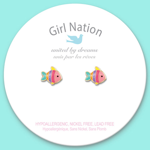 Glitter Rainbow Fish Cutie Stud Earrings - Girl Nation