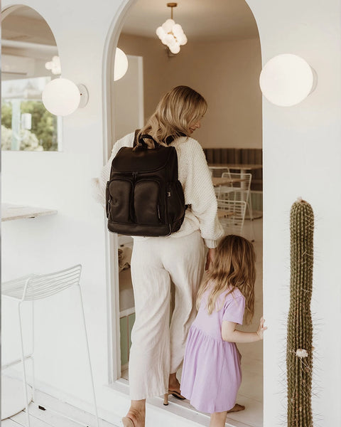 Signature Nappy Backpack - Jet Black Genuine Leather - OIOI