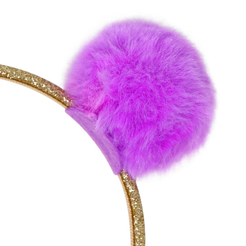 Twin Fluffy Pom Pom Headband - Pink Poppy