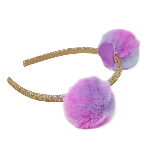 Twin Fluffy Pom Pom Headband - Pink Poppy