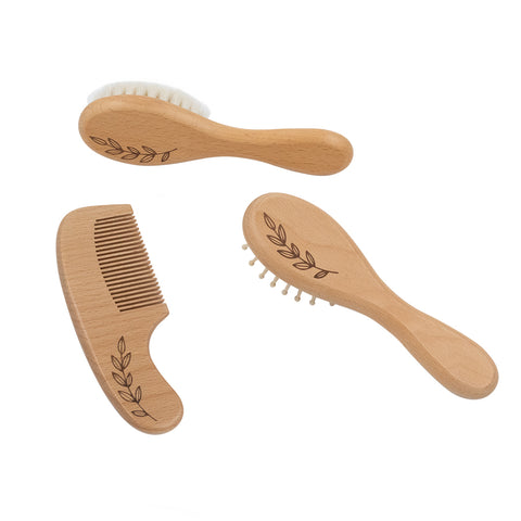 3pc Baby Wooden Brush & Comb Set - Living Textiles