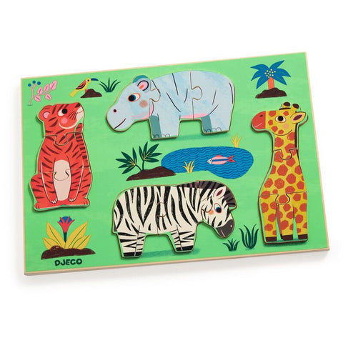 Wooden African Animal Puzzle - 12 piece - Djeco