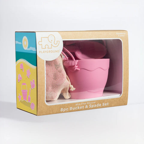 Silicone 8 piece Bucket & Spade Set - Light Pink - Living Textiles