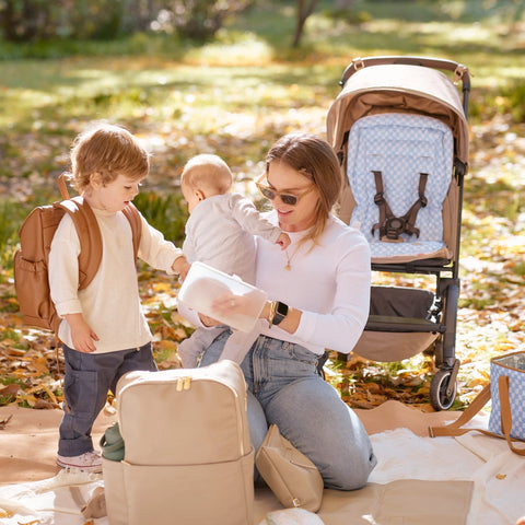 Reversible Pram Liner - Mediterranean/Blue Check - OIOI