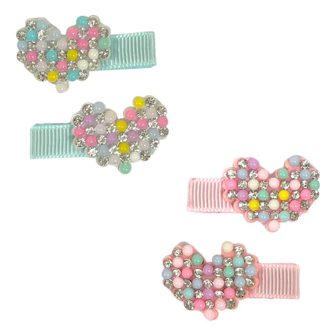 Pearl Rhinestone Hair Clips - Pink Poppy