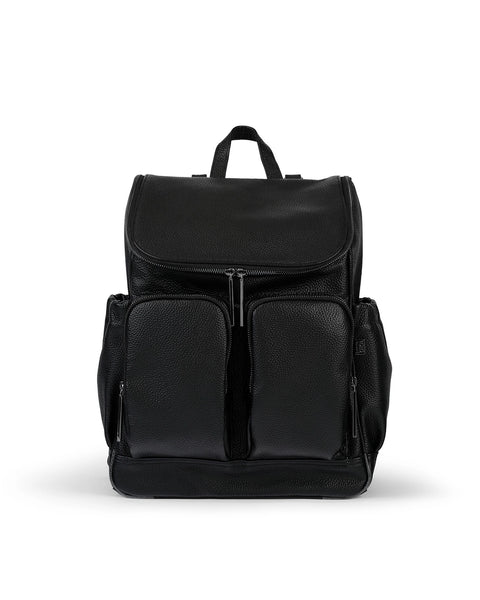 Signature Nappy Backpack - Jet Black Genuine Leather - OIOI