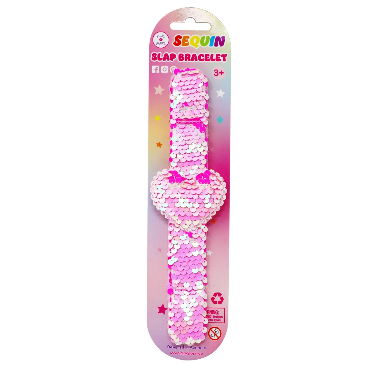 Heart Sequin Slap Bracelet - Pink Poppy