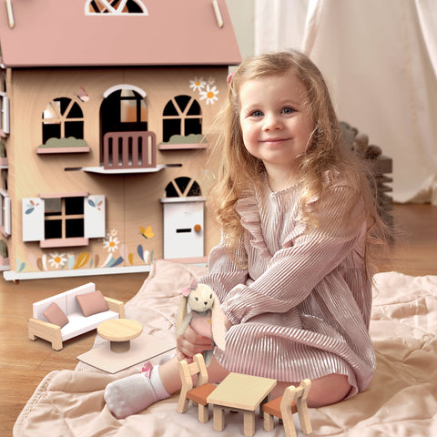 Flower Cottage Dolls House with Starter Furniture Set - Speedy Monkey