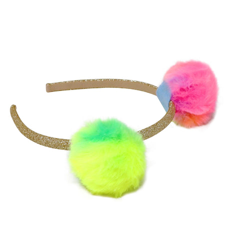 Twin Fluffy Pom Pom Headband - Pink Poppy