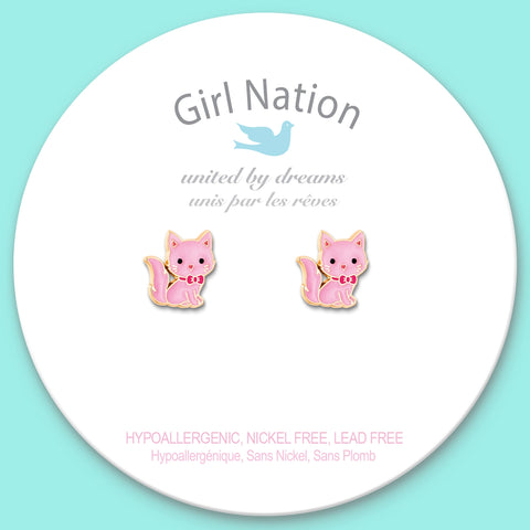 Pink Kitty Cutie Stud Earrings - Girl Nation