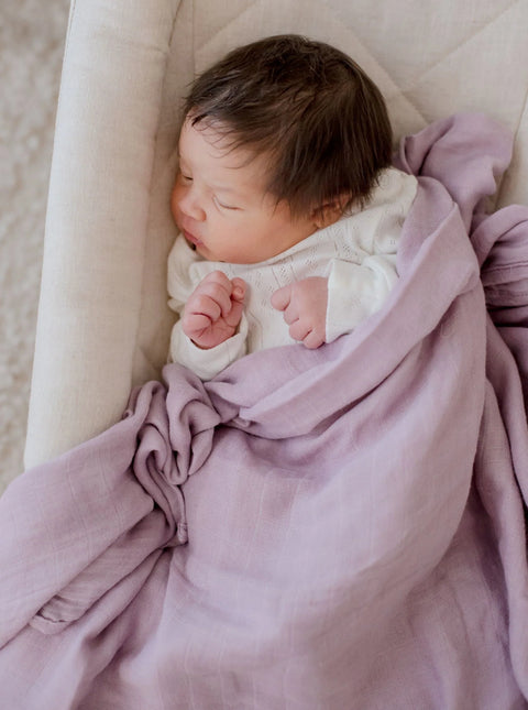 Bamboo Cotton Muslin Swaddle Wrap | Dusty Lilac - Bambella Designs