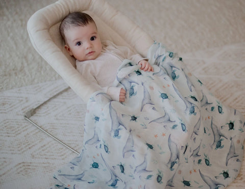 Bamboo Cotton Muslin Swaddle | Turtle Bay - Bambella Designs