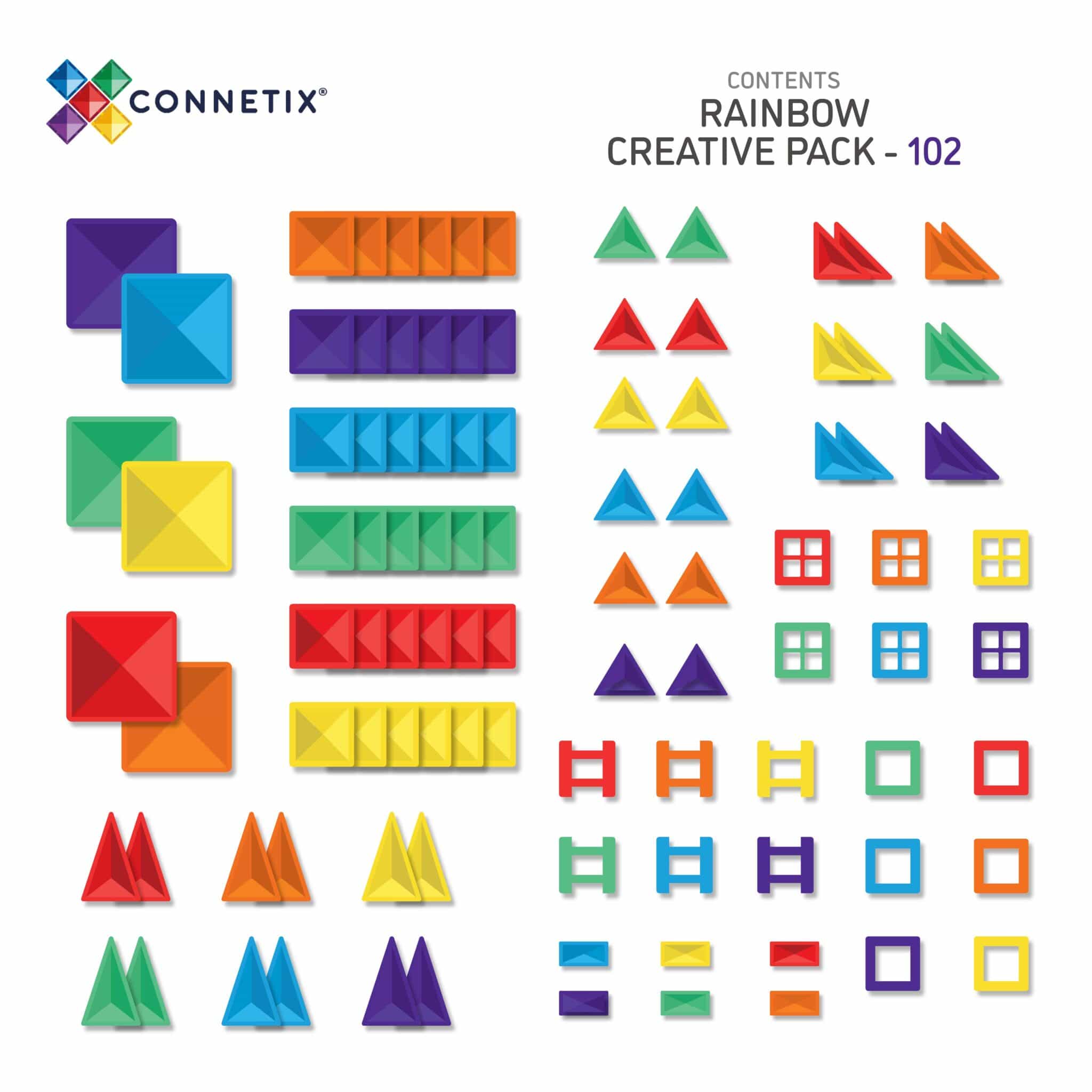 Rainbow Creative Pack - 102 pieces - Connetix Tiles