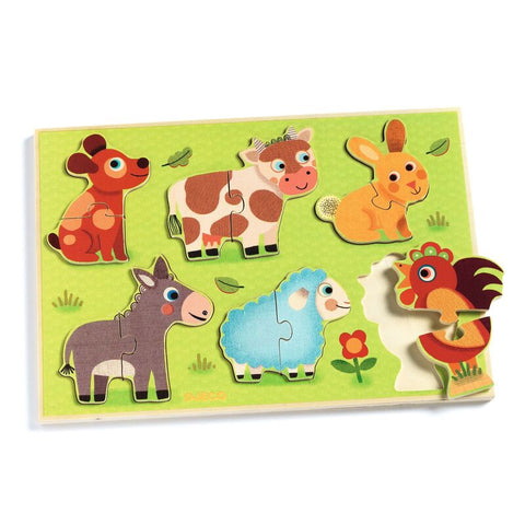 Wooden Farm Animal Puzzle - 12 piece - Djeco