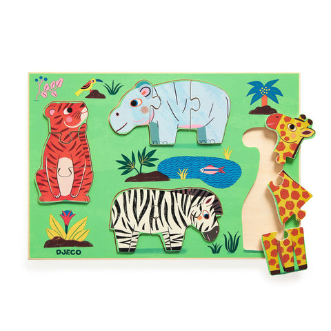 Wooden African Animal Puzzle - 12 piece - Djeco