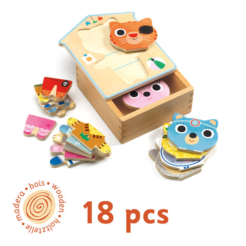 Animal Dressup Mix Wooden Puzzle Set - Djeco