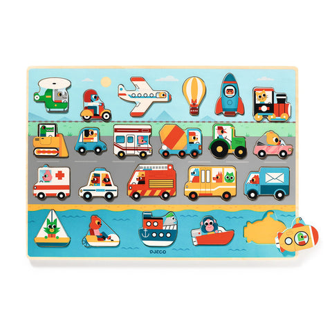 22 Piece Transport Wooden Puzzle - Djeco