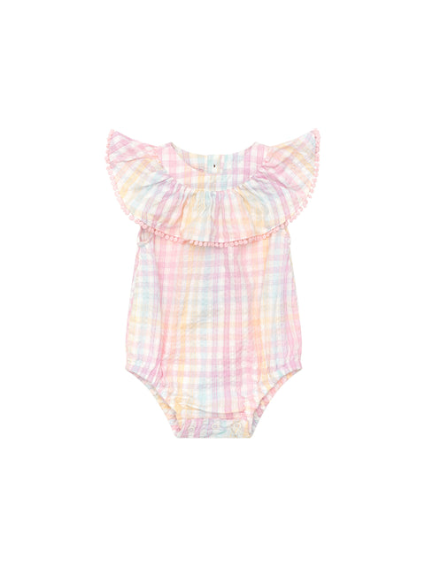 Rainbow Check Frill Onesie - Huxbaby