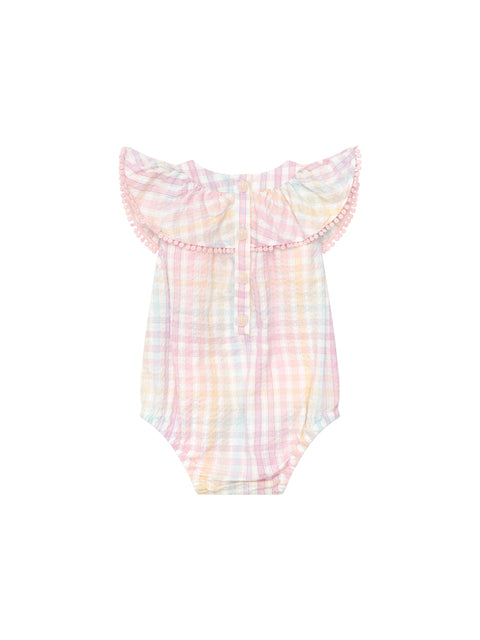 Rainbow Check Frill Onesie - Huxbaby