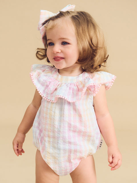 Rainbow Check Frill Onesie - Huxbaby