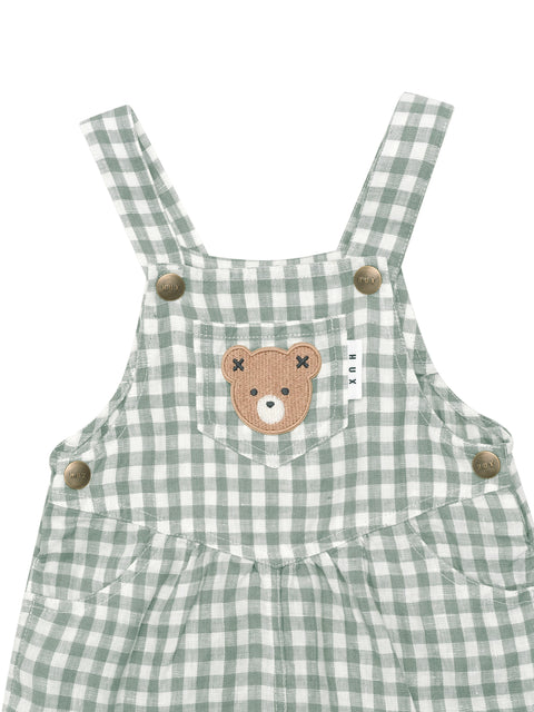 Huxbear Check Short Overalls - Almond Green - Huxbaby