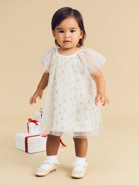 Christmas Reindeer Tulle Dress - White - Huxbaby