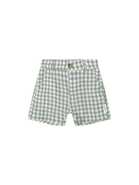 Check Shorts - Sage/Almond Milk - Huxbaby DISCOUNTED