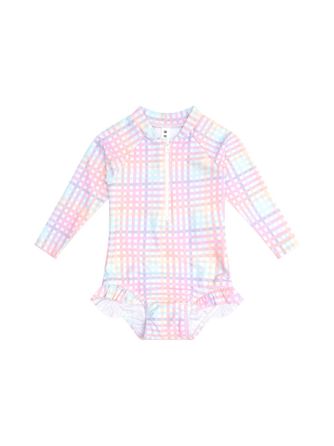 Rainbow Check Frill Zip Swimsuit - Huxbaby