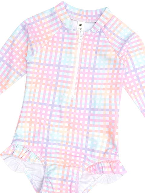 Rainbow Check Frill Zip Swimsuit - Huxbaby