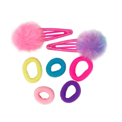 Pom Pom Hair Clips & Elastics - Pink Poppy