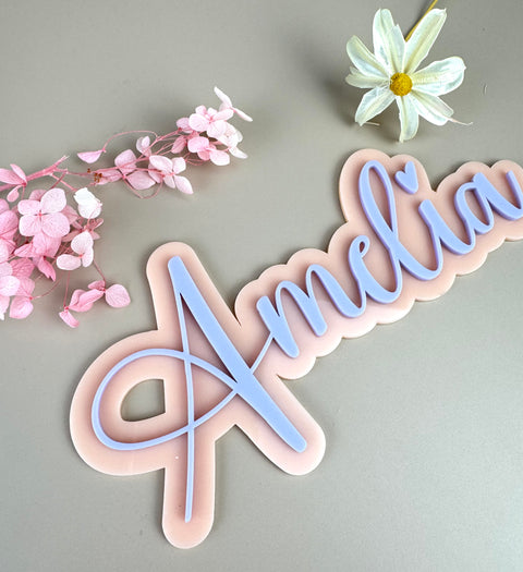 Custom Name Sign Simple | Two Layered acrylic name plaque - Pastel Pink + Lilac - Luma Light