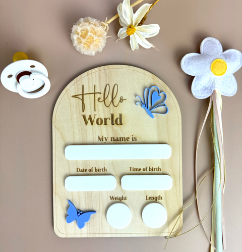 Birth Plaque - Hello World - Butterflies - Luma Light