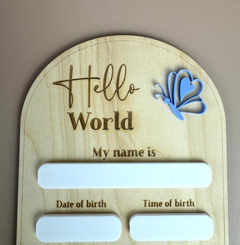 Birth Plaque - Hello World - Butterflies - Luma Light