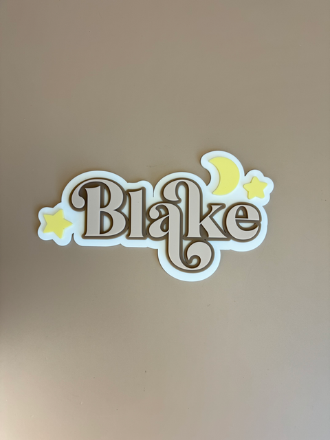 Custom Name Sign Detailed | Layered acrylic name plaque -Moon & Stars - Luma Light