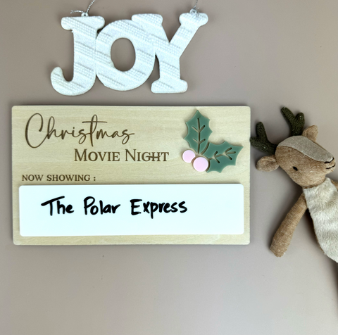 Christmas Movie Night Sign - Reusable Xmas movie board - Luma Light