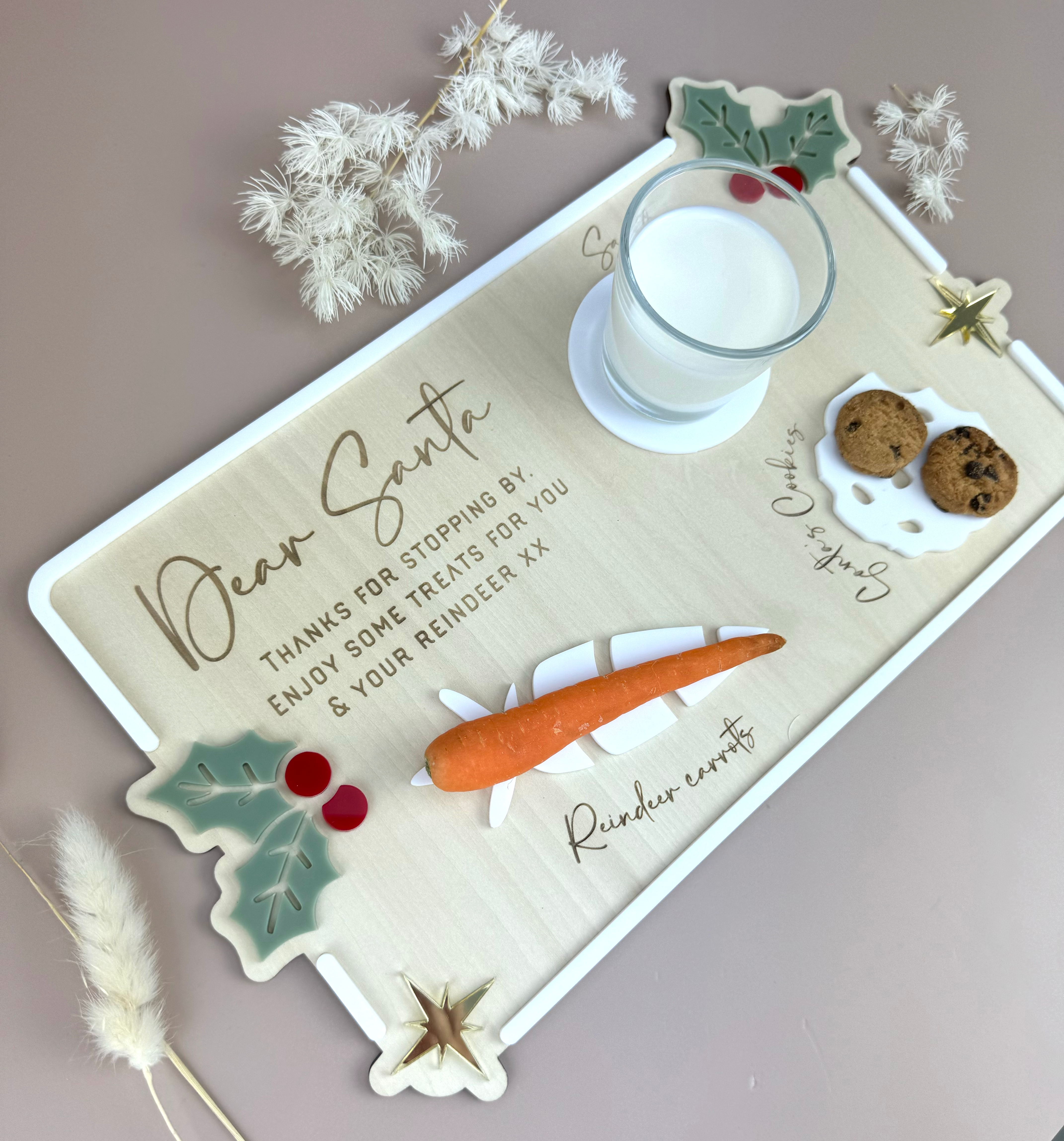 Luxe Dear Santa Tray - Holly - Xmas Eve Board - Luma Light