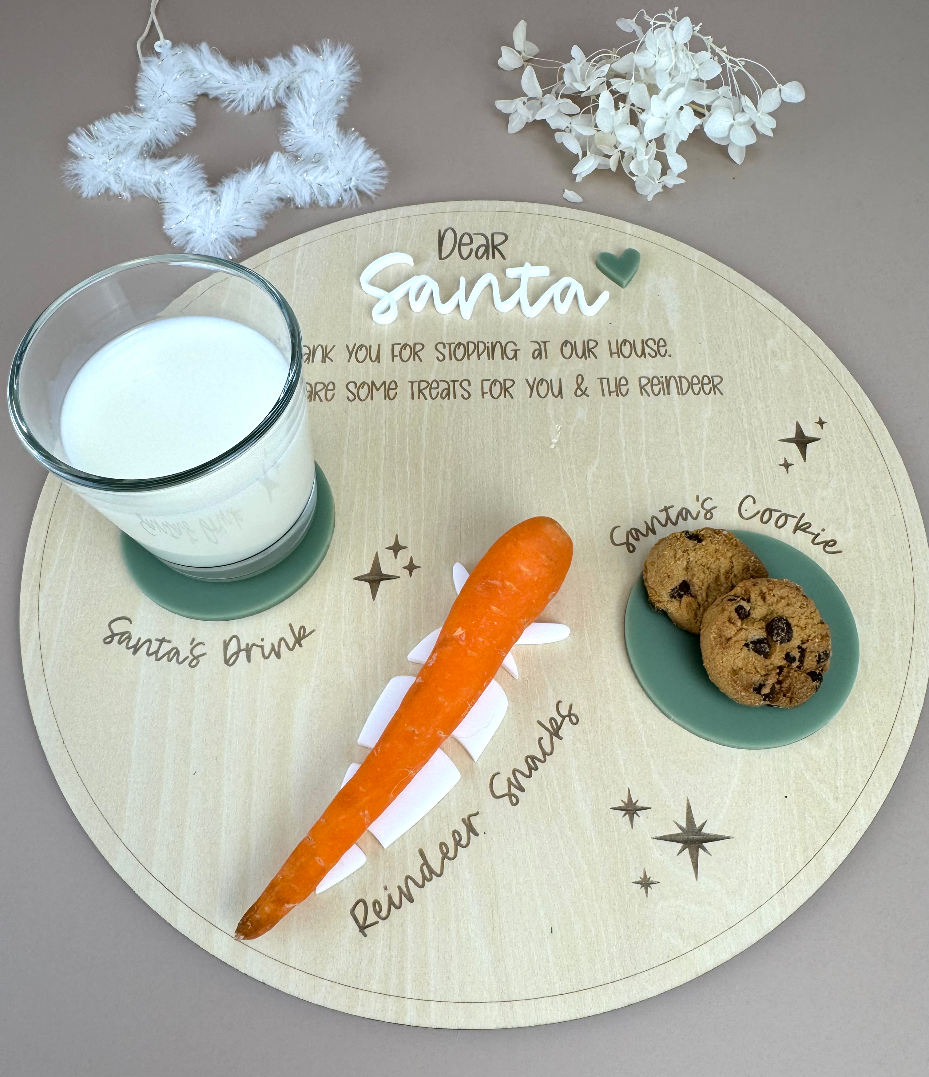 Dear Santa Tray - Round Olive - Christmas Eve Treat Board - Luma Light