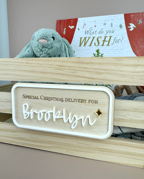 Custom Christmas Crate Plaque - Personalised crate sign Xmas - Christmas Hamper Box - Luma Light