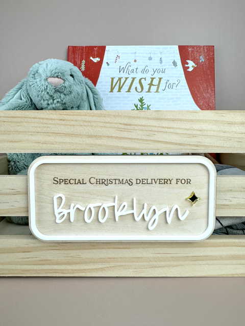 Custom Christmas Crate Plaque - Personalised crate sign Xmas - Christmas Hamper Box - Luma Light