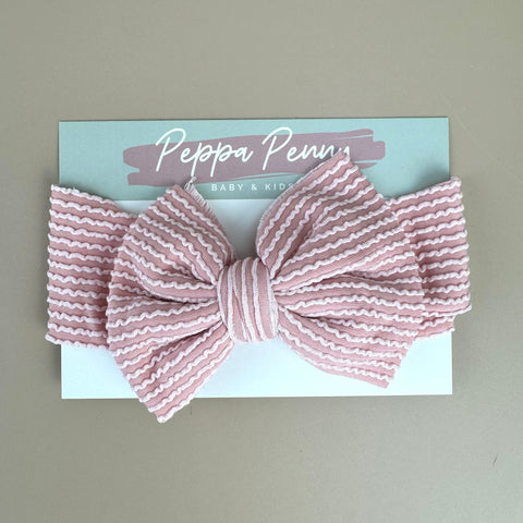 Stretchy Headband Bow - Ribbed Rose - Peppa Penny