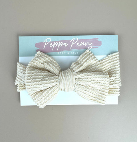 Stretchy Headband Bow - Ribbed Cream - Peppa Penny