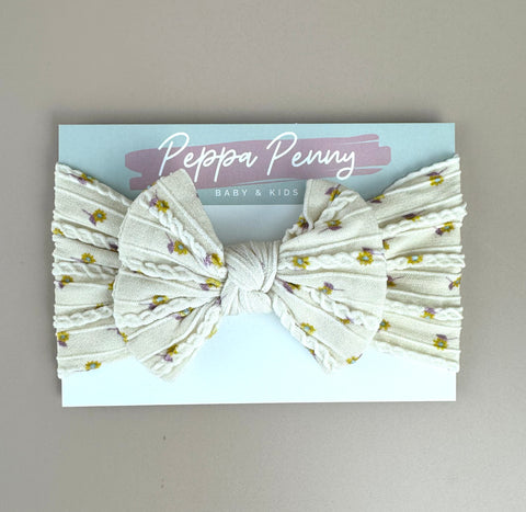 Stretchy Headband Bow - Cream Floral - Peppa Penny