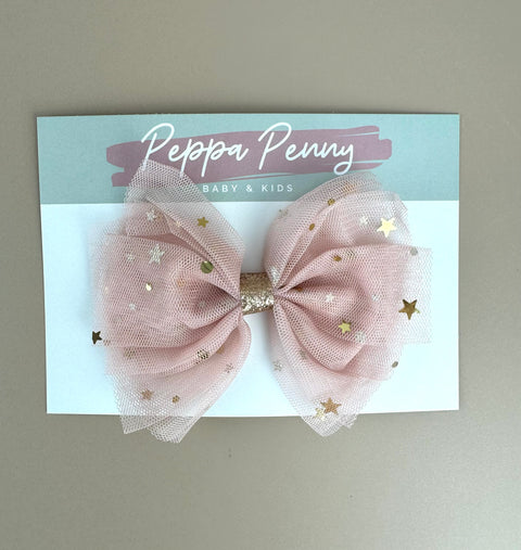 Chiffon Sparkle Pink Christmas Bow Clip - Peppa Penny