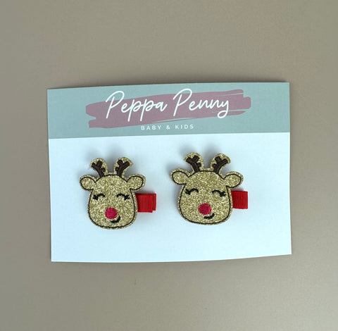 Red Glitter Reindeer Clip Duo - Peppa Penny