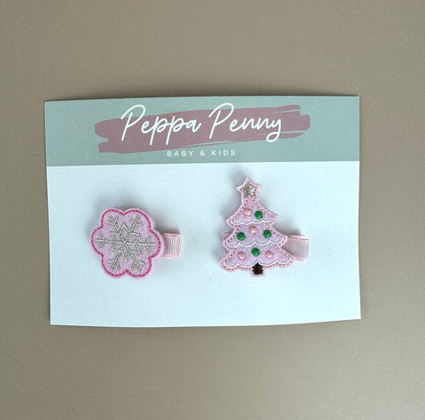 Snowflake & Christmas Tree Clip Duo - Peppa Penny