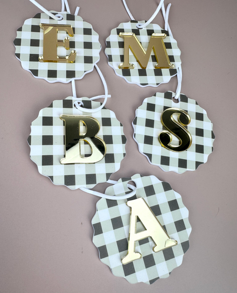 Gingham Christmas Ornament - Choose your Letter - Santa Sack letter ornament - Luma Light