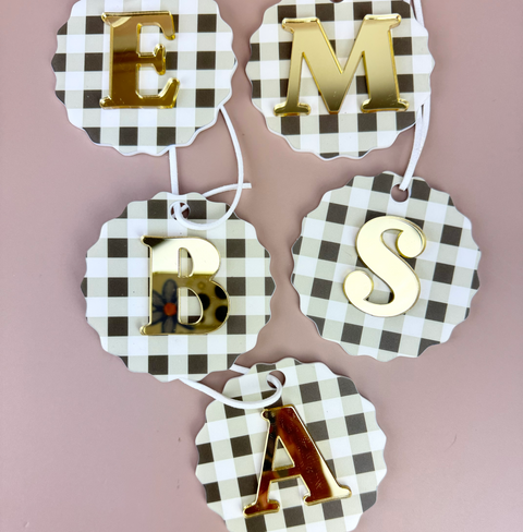 Gingham Christmas Ornament - Choose your Letter - Santa Sack letter ornament - Luma Light