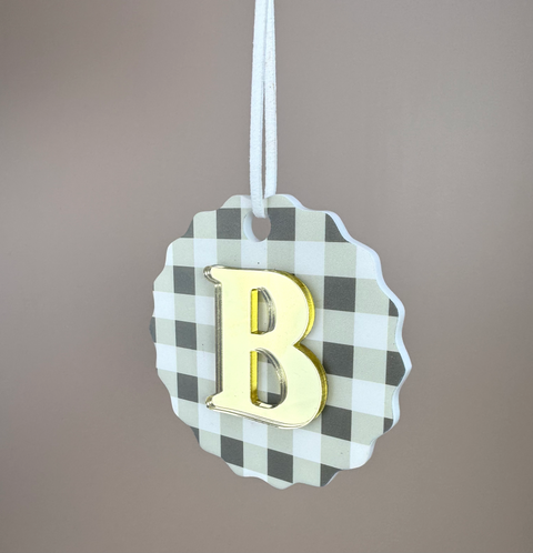 Gingham Christmas Ornament - Choose your Letter - Santa Sack letter ornament - Luma Light